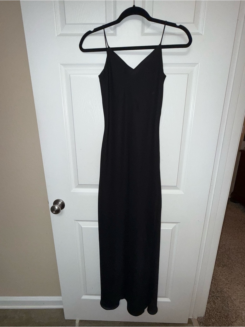 Black Maxi Slip Dress with Spaghetti Straps & Scoop Back